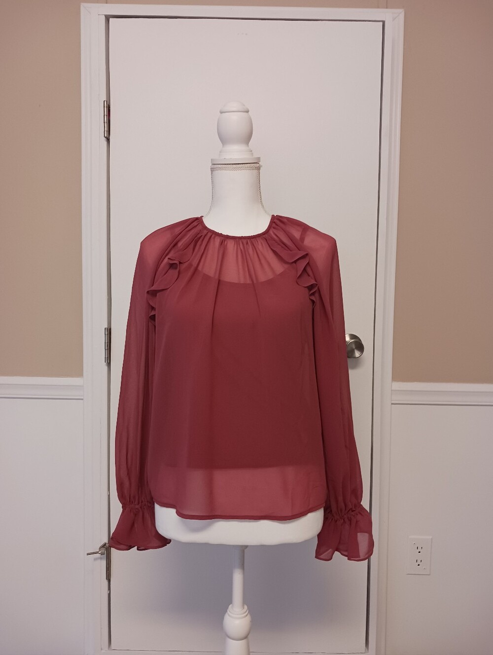 Women’s Long-Sleeve Chiffon Blouse Rose XS